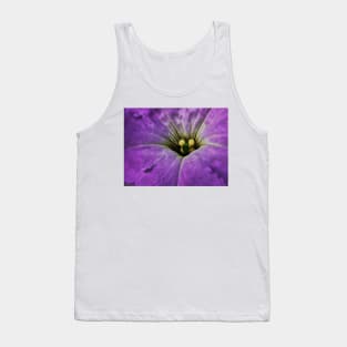 closeup macro photography of single bright purple glowing vivid floral fantasy with delicate and intricate gold coloured stamens Tank Top